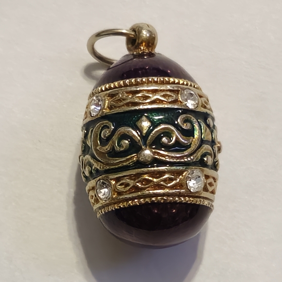 Purple and Gold Egg Pendant Charm with Intricate Detailing Signed - Picture 2 of 12